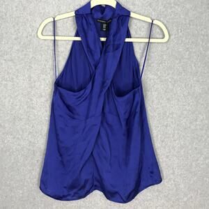 Sincerely Jules Top Womens Medium Blue Blouse Satin Halter Party‎ Career Silky